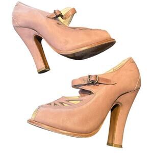 Rochas Made in Italy Size 36 US 6 Pink Peep Toe Shoes Mary Jane Heels